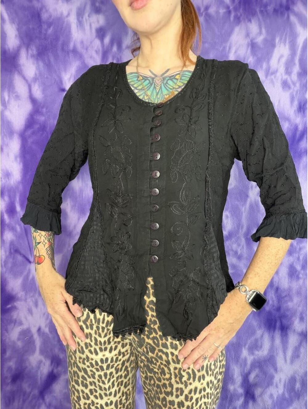 Scully black western embroidered blouse